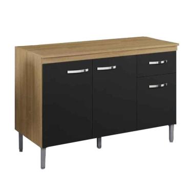 Imagem de Balcão de Pia Para Cozinha 120 Cm Graziela 3 Portas 1 Gaveta Amêndoa Preto