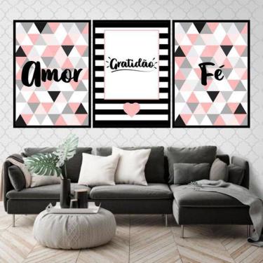 Imagem de Kit Quadro Decorativo Amor Gratidão e Fé 45x34cm 3 Peças