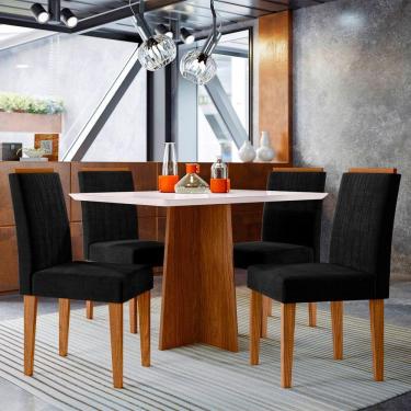 Imagem de Conjunto Mesa De Jantar 1,20m Anitta Tampo Mdf Com Vidro E 4 Cadeiras Ana Ypê Off White