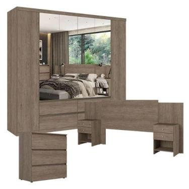 Imagem de Guarda Roupa Casal Nobre 6 Portas Full Glass Com Cômoda Gaveteiro Cond