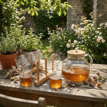 Imagem de Conjunto Chaleira Boro 1l Herbal Com 6 Xícaras E Suporte - Hauskraft