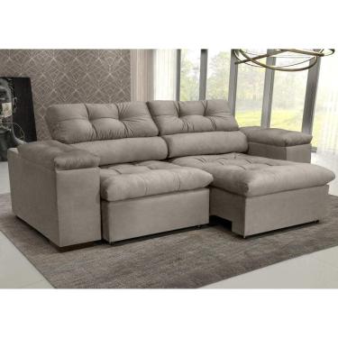 Imagem de Sofá 3l 2,2m Retr/recl Veludo Olm Vancouver Bege Claro