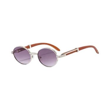 Imagem de Óculos De Sol Unissex Retrô Com Imitação De Madeira E Proteção UV, Ten