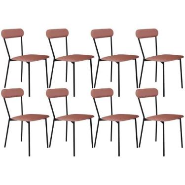Imagem de Kit 08 Cadeiras Estofada Para Sala de Jantar Liora Preto C01 Linho Ros