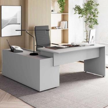 Imagem de Mesa em L com Armário Lateral Caixa de Tomadas e 3 Gavetas 180cm Tampo