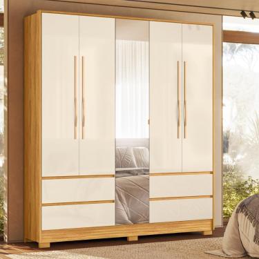Imagem de Guarda-Roupa 5 Portas Demóbile Turin Cinamomo/Off-White com Espelho