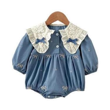 Imagem de Macacão De Algodão Para Bebê Menina Recém-Nascida Com Renda, Laço E Bo