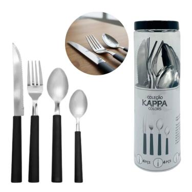 Imagem de Jogo de Talheres Cabo Preto 16 Peças Garfo Faca Colher