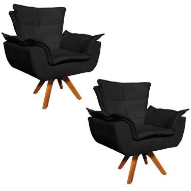 Imagem de Kit 2 Poltronas Sala de Estar Madeira Suede Preto Ibiza