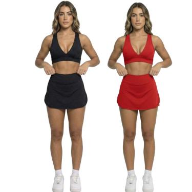 Imagem de KIT 2 Conjunto Top Bojo e Short Saia Vekyo Roupas para Academia Treino Moda Fitness Musculação-Feminino