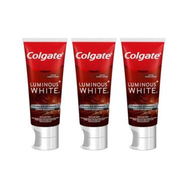 Imagem de Kit C/ 3 Cremes Dental Colgate Luminous White Carvão Ativado 70g