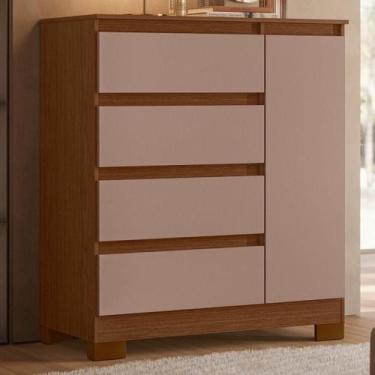 Imagem de Cômoda Buffet 4 Gavetas Quarto Sala Pés Retrô Luxo - Casa H, Nogueira