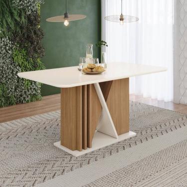 Imagem de Mesa Valine 160cm Canto Arredondado com Vidro Marrom/Off White