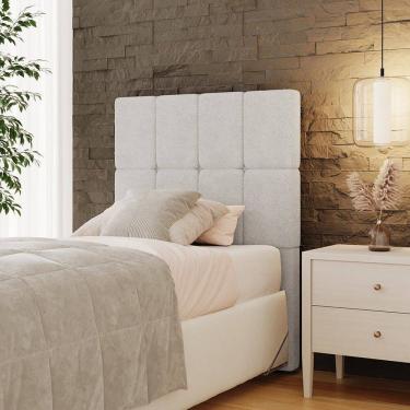 Imagem de Cabeceira Solteiro 90cm Bouclé Estofada Design Moderno para Quarto Linea Branco