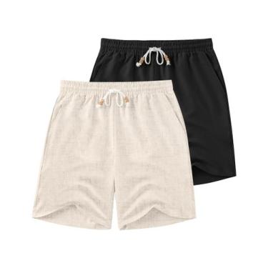 Imagem de Shorts de linho COOFANDY para homens com cordão e elástico na cintura 