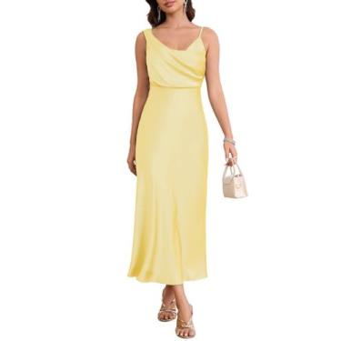 Imagem de Vestido de verão LUNAMODA, cetim, gola alta, alça espaguete, amarelo