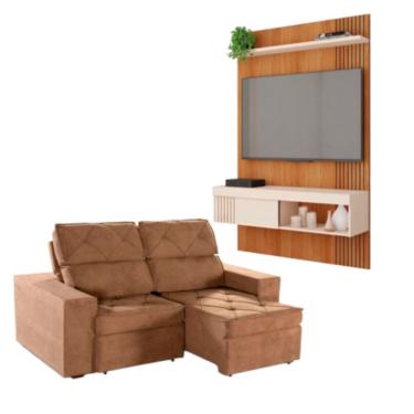 Imagem de Kit Sofá Cheer Solar 3 Lugares Com Painel Jade Caemmun Boucle Marrom/freijo/off White