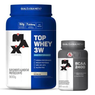 Imagem de Kit Top Whey 3W - 900g Baunilha + BCAA 2400 - 60 Cáps - Max Titanium