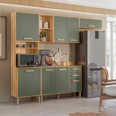 Imagem de Cozinha Maria Flor 260cm 5 Portas com Balcão Freijó/Verde - Nicioli - 