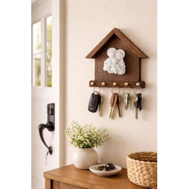 Imagem de Porta Chave Casinha 20CM Madeira Pinus Porta Entrada Resistente Sofist