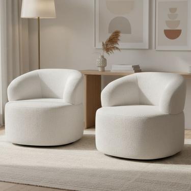 Imagem de Kit 02 Poltronas Giratória Orgânica Para Sala de Estar Living Helena L02 Prime Bouclê C...