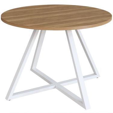 Imagem de Mesa de Jantar Redonda 110cm Pés Industrial Idea A03 Nogal Sevilha Branco - Lyam Decor
