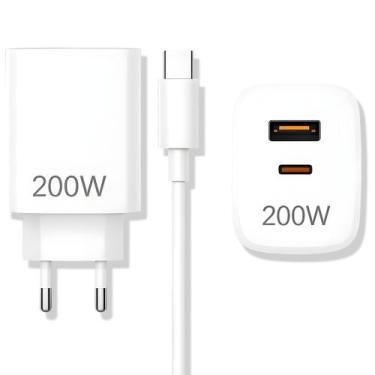 Imagem de Fonte Carregador Turbo 200W USB + Tipo C Fonte Rápida Dupla Bivolt - S