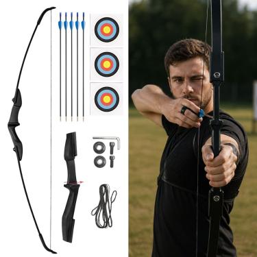 Imagem de Arco Arqueiro Profissional Recurvo Ambidestro Alvo E Flecha Preto Ambidestro