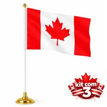 Imagem de Kit 3 Mini Bandeiras do Canadá com Base e Haste 30cm Decoração Eventos