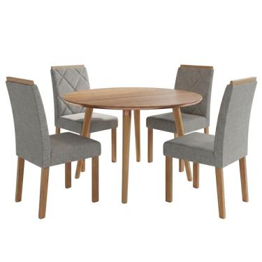 Imagem de Mesa de Jantar Redonda Dani MDF Com 4 Cadeiras Estofadas Linho MOLCI