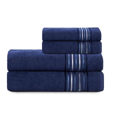 Imagem de Jogo de Toalhas de Banho e Rosto Vitta Azul Marinho 4 Peças Camesa