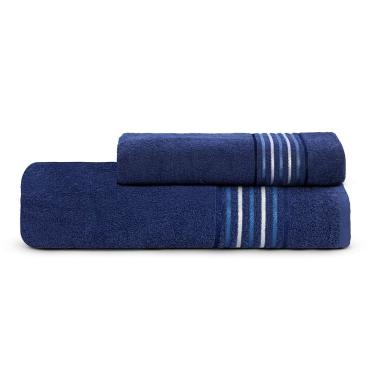 Imagem de Jogo de Toalhas de Banho e Rosto Vitta Azul Marinho 2 Peças Camesa