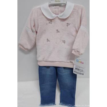 Imagem de Conjunto Blusa Pelo Bebê Menina Calça Jeans Paraiso Rf 14650, Rosa pas