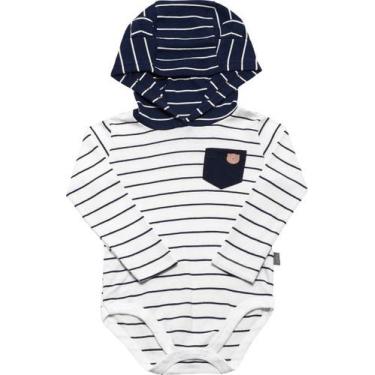 Imagem de Conjunto Bebe Listrado Branco/Marinho Tam P3-6 meses Dicanela,  P