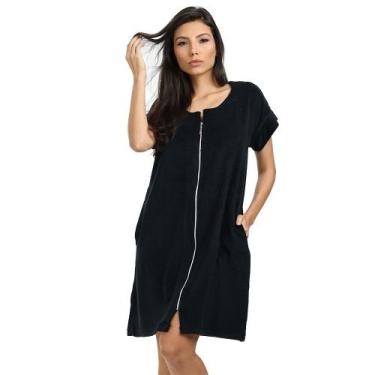 Imagem de Roupão Feminino Adulto Atoalhado com Fechamento em Zíper - Preto - G -