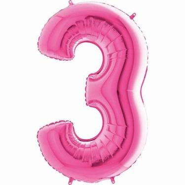 Imagem de Balão Metalizado Pink número 3 Rosa choque para festas e eventos 101 c