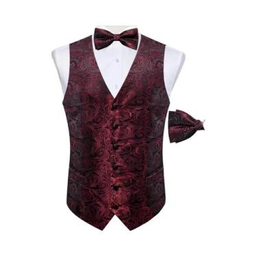 Imagem de Colete De Smoking Masculino De Luxo Azul Claro, Preto E Vermelho Com E
