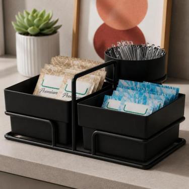 Imagem de Suporte Organizador Saches Chá Café Future Açucares Colheres Aço Preto