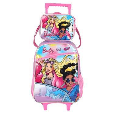 Imagem de Kit Mochila Rodinha e Lancheira Luxcel Barbie Carro Poliester e PVC 41x30x14cm Infantil