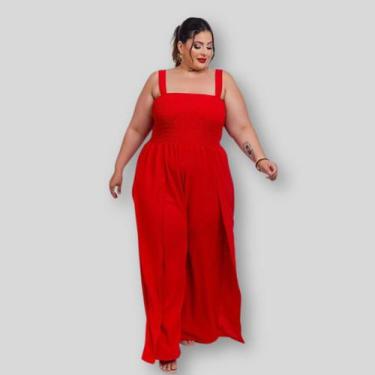 Imagem de Macacão Plus Size Feminino Pantalona Fenda 0506 - Bellucy Modas, Verme