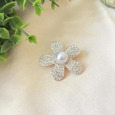 Imagem de Broche Flor Prata com Pérola e Pedras - Pistache Acessórios