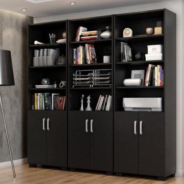Imagem de Armário Estante Multiuso Office Livreiro com 6 Portas 181,5cm Preto - 