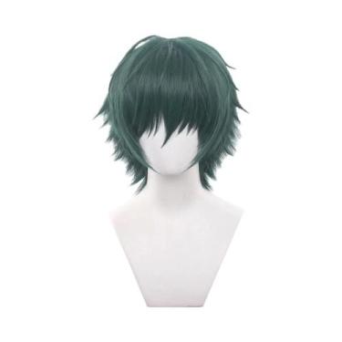 Imagem de Peruca Verde Curta Para Cosplay De Jujutsu Kaisen Maki Zenin Com Óculo