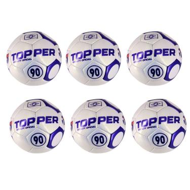 Imagem de Kit 6 Bolas de Futebol Society Topper 90 Oficial Costurada à Mão com Superfície Texturizada Branco e Roxo 6 Unidades