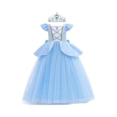 Imagem de Fantasia De Cinderela Com Lantejoulas Para Meninas Com Coroa E Luvas, 