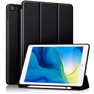 Imagem de Capa Akkerds compatível com iPad de 10,2 polegadas (2021/2020/2019), para iPad de 9ª/8ª/7ª geração, com suporte para lápis, protetora com parte traseira em TPU macio, com função de suspensão/ativação