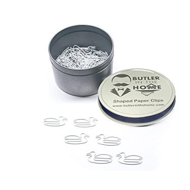 Imagem de Clipes de papel em forma de pato Butler in the Home, ótimos para colecionadores de clipe de papel ou presente de escritório – vem em lata redonda com tampa e caixa de presente, White 100 Count