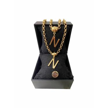 Imagem de Colar + Pulseira Elo Português Grosso 6mm Letra "N"