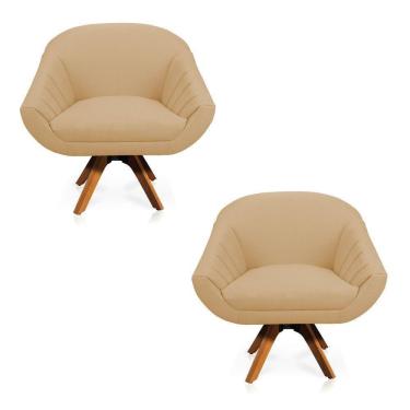 Imagem de Kit 02 Poltronas Giratória Giovana Linho Areia A27 Mm30