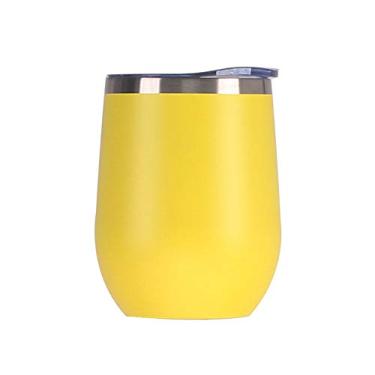 Imagem de Gteller Copo de vinho de aço inoxidável de 354 ml, copos sem haste com tampa, caneca de viagem com isolamento de parede dupla, perfeita para vinho, café, bebidas, champanhe, coquetéis (amarelo)